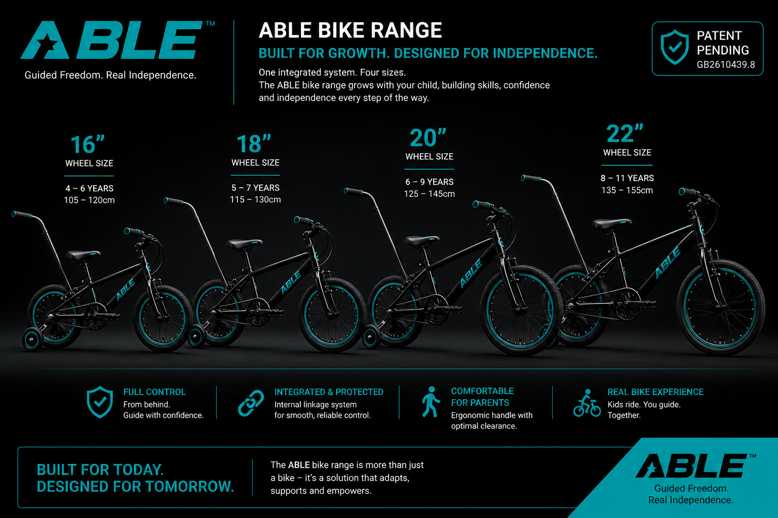 The full AABLE V3 range — four sizes designed to grow with every child